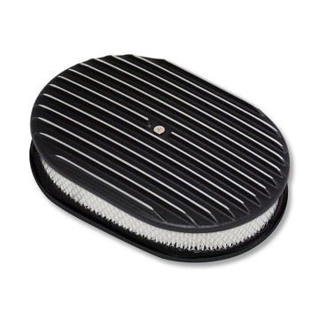 For Chevy 12" x 3" Oval Full Finned Alum Air Cleaner Assembly Kit Black Finish