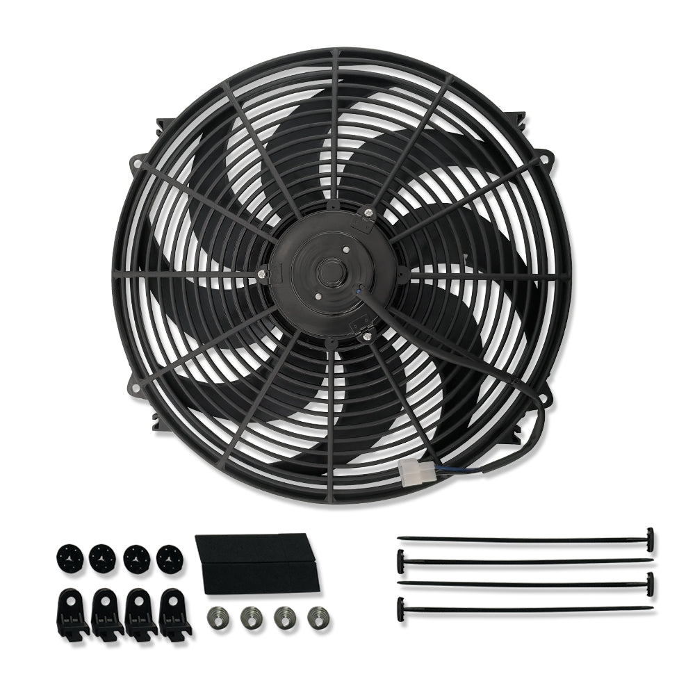 16" Wide Curved Blade Electric Radiator colling Fan 3000CFM w/ Mounting Kit