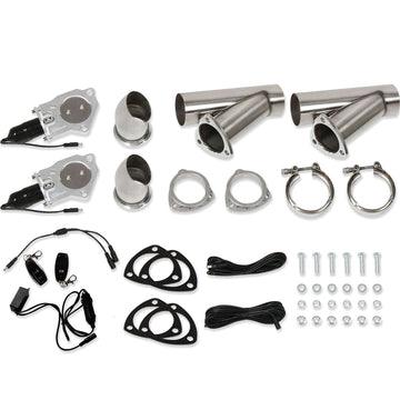 For 3" Inlet Electric Exhaust Y Pipe Kits Stainless Steel w/ Remote Switch