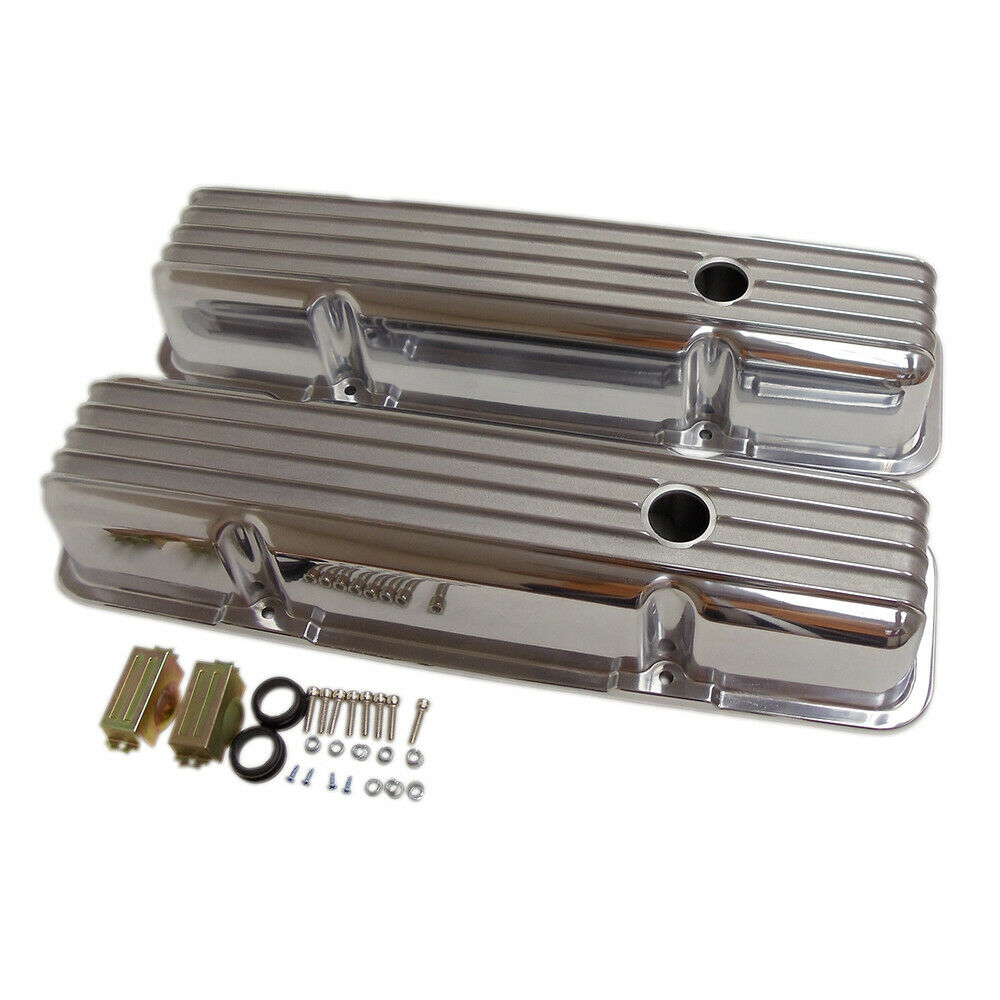 Retro Finned Polished Aluminum Tall Valve Covers for 58-86 SBC Chevy 327  350 400