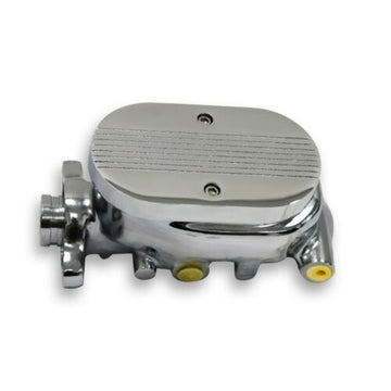 GM 1" Bore Finned Master Cylinder 9/16" & 1/2" Ports on Both Sides Chrome