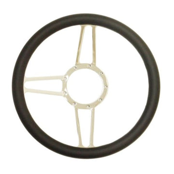 14" Chrome Spear Steering Wheel & Half Wrap Black Leather