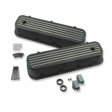 Retro Ball Milled Black Coated Tall Valve Covers For 65-95 BBC Chevy 454