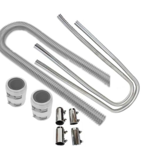48 Black Stainless Steel Radiator Flexible Coolant Hose Kit With Caps  Universal