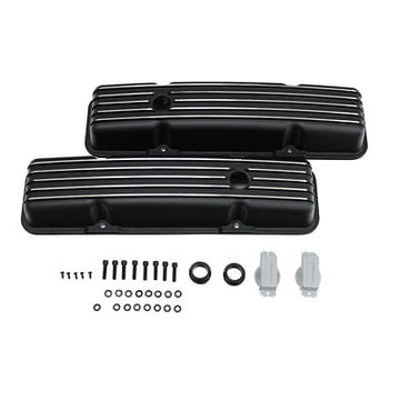 Black Coated Short Chevy Center Bolt Valve Covers SBC Small Block 305 350