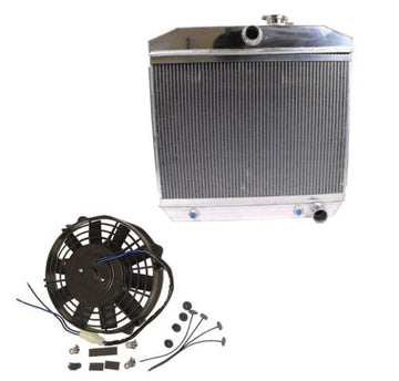 For 55-57 Chevy V8 3-Row/Tri-Core Aluminum Radiator & 14" Straight Blade Fan