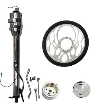 14"Flamed Steering Wheel &Adapter &Smooth Horn Button& 30" Auto Column No key