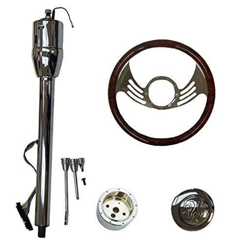 14" Billet Steering Wheel and Manual Style Steering Column 28" GM No Key & Horn Button