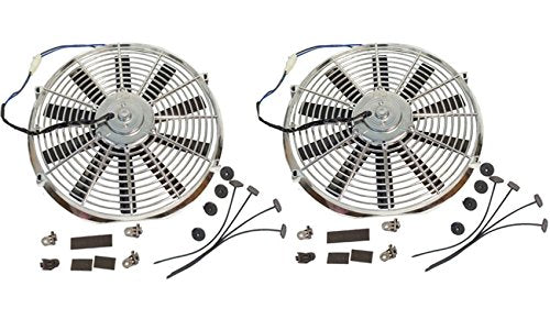 2 Sets Super Electric 12" chrome Straight Blade Reversible Cooling Fan 1400 CFM 12v
