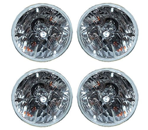 2 Pairs 5 3/4" Clear Dot Tri bar H4 Headlights With Turn Signal Push in Bulb lamps
