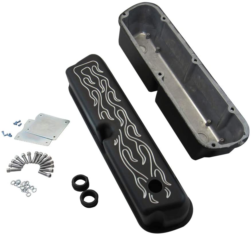 Aluminum Valve Covers Flames W/Hole Black for Small Block 302/351