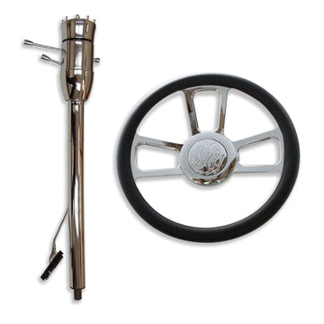 Chrome 32" Tilt Manual Steering Column+14" Steering Wheel + Flamed Horn Button