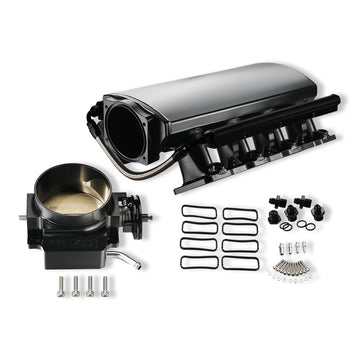Fabricated Intake Manifold Low Profile Throttle Body 102mm for Cathedral Port LS1/LS2/LS6 Heads Black with MAP Sensor Port Fuel Rails