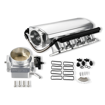 102mm Fabricated Intake Manifold Low Profile Throttle Body 92mm for Cathedral Port LS1/LS2/LS6 Heads Silver with MAP Sensor Port Fuel Rails