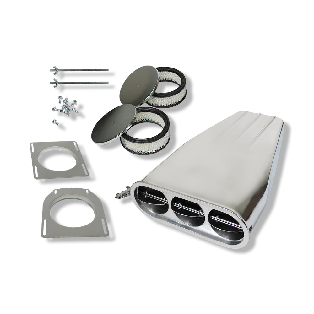 Polished Aluminum Single & Dual Carburetor Bug Catcher Finned Hood Scoop
