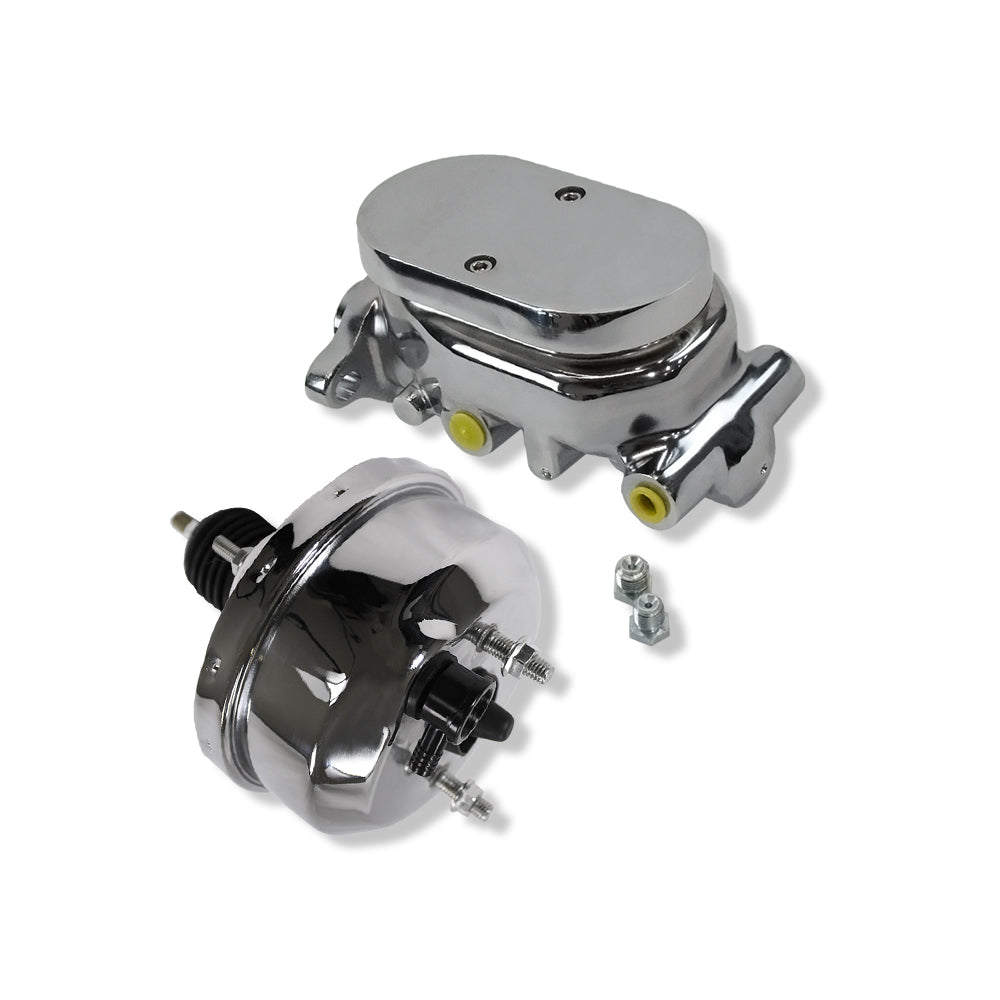 GM Chrome 7" Single Diaphragm Brake Booster & Brake Master Cylinder 1" Bore 4 Ports