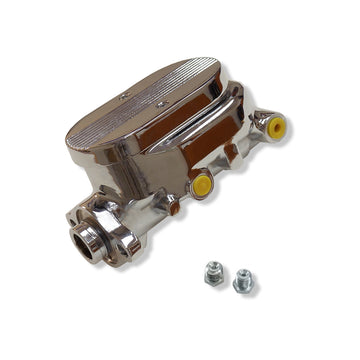 GM 1" Bore Finned Master Cylinder 9/16" & 1/2" Ports on Both Sides Chrome Universal