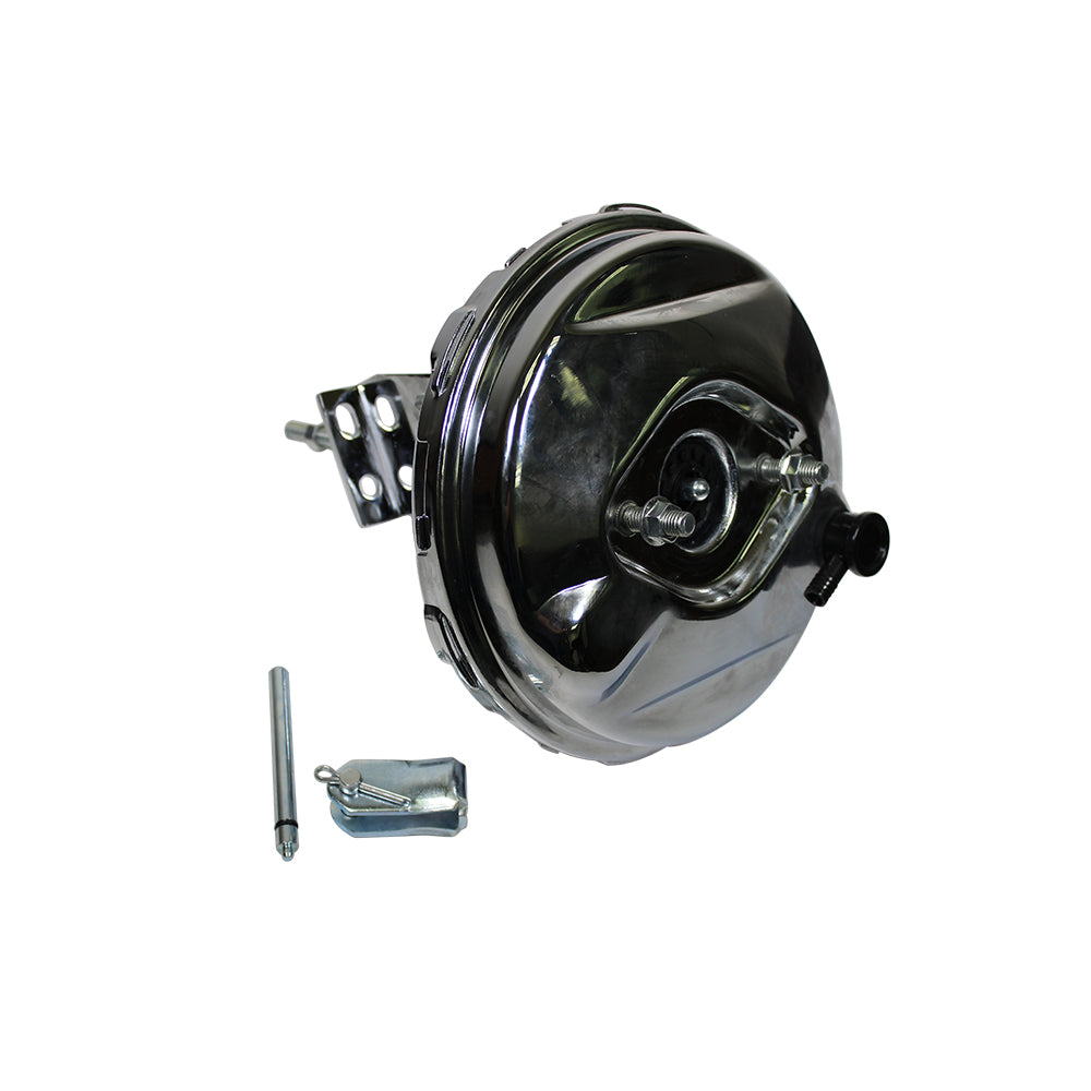 9" Single Diaphragm Universal Chrome Brake Booster & GM Chevy Chrome Cast Iron Dual Bail Cap Master Cylinder
