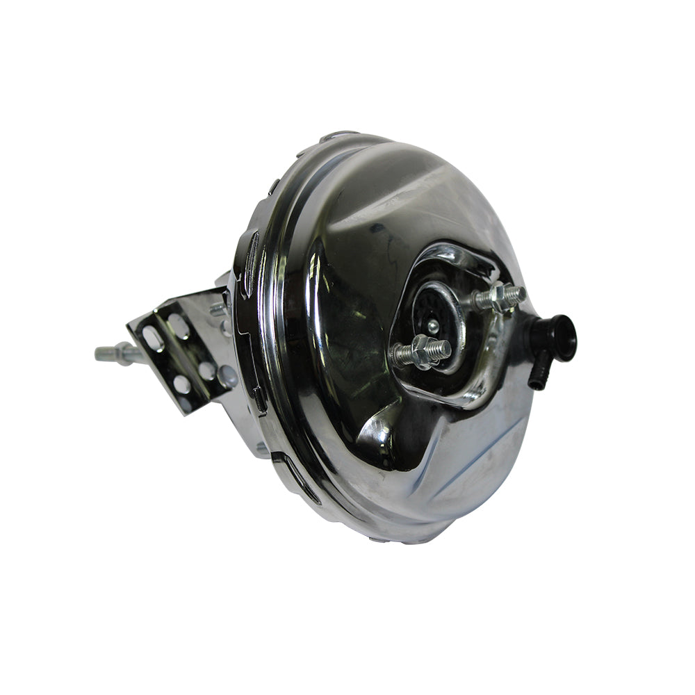 9" Single Diaphragm Universal Chrome Brake Booster & GM Chevy Chrome Cast Iron Dual Bail Cap Master Cylinder