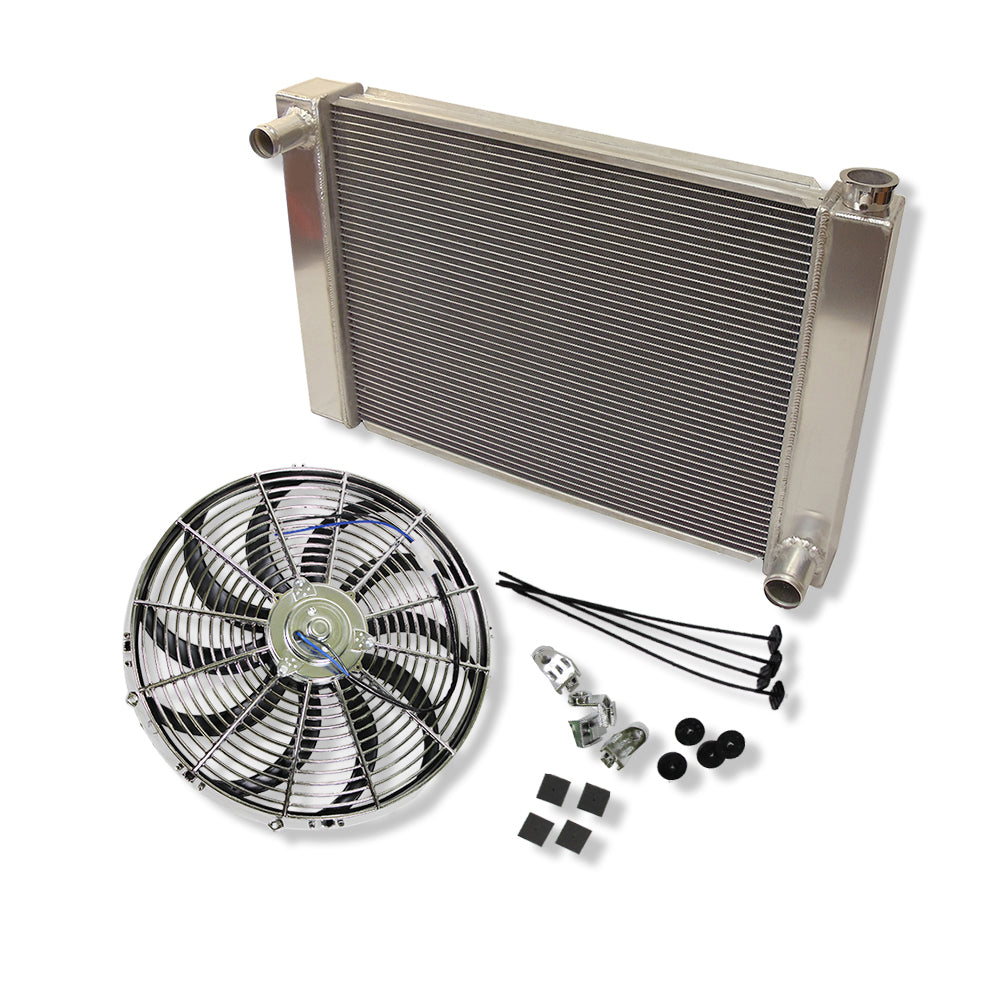 Fabricated Aluminum Radiator 29" x 19" x 3" Overall For SBC BBC & 16" Electric Cooling Fan