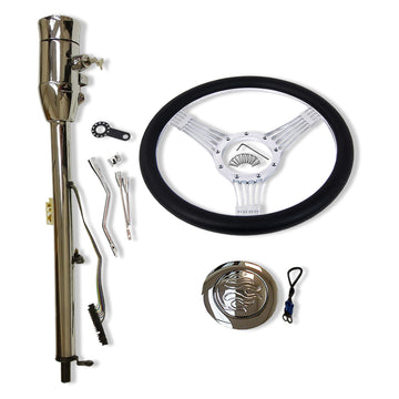 14" Billet Steering Wheel Kit+ 32" Tilt Automatic Steering Column w/Key GM