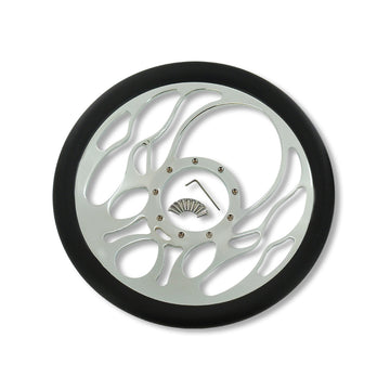 14" Billet Chrome Flamed Steering Wheel Wrap Leather