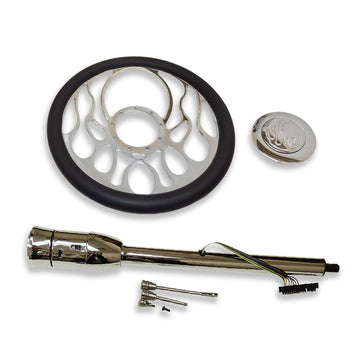 Chrome 14" Flamed Steering Wheel & Horn Button & 28" Tilt Manual Steering Column