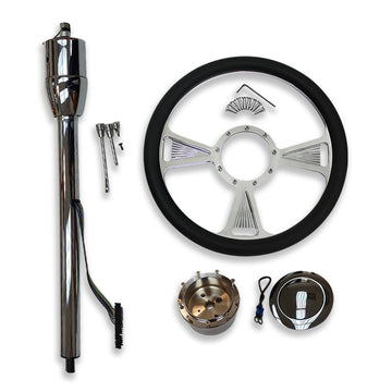 Chrome 30" Tilt Manual Steering Column w/adapter & 14" Billet Steering Wheel Kit