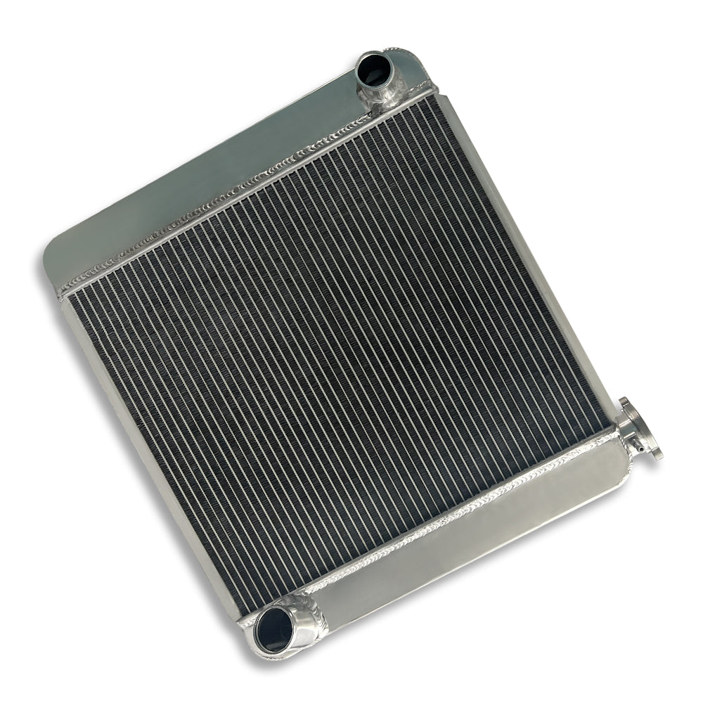 For SBC/BBC Chevy 22" x 19" Polished Aluminum Radiator 1.5"/1.75" Inlet/Outlet 2 Row