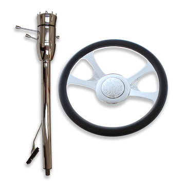 Chrome 32" Tilt Manual Steering Column w/adapter +14"Steering Wheel+Horn Button