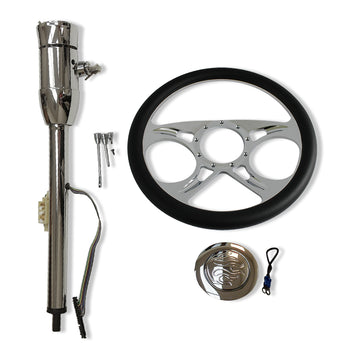 GM 28" Tilt Manual Steering Column w/Key +14" Billte Steering Wheel+Horn Button