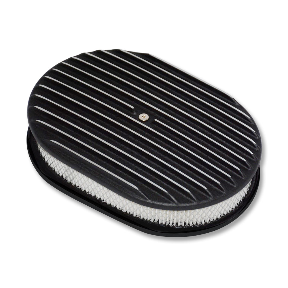 For Chevy 12" x 3" Oval Full Finned Alum Air Cleaner Assembly Kit Black Finish
