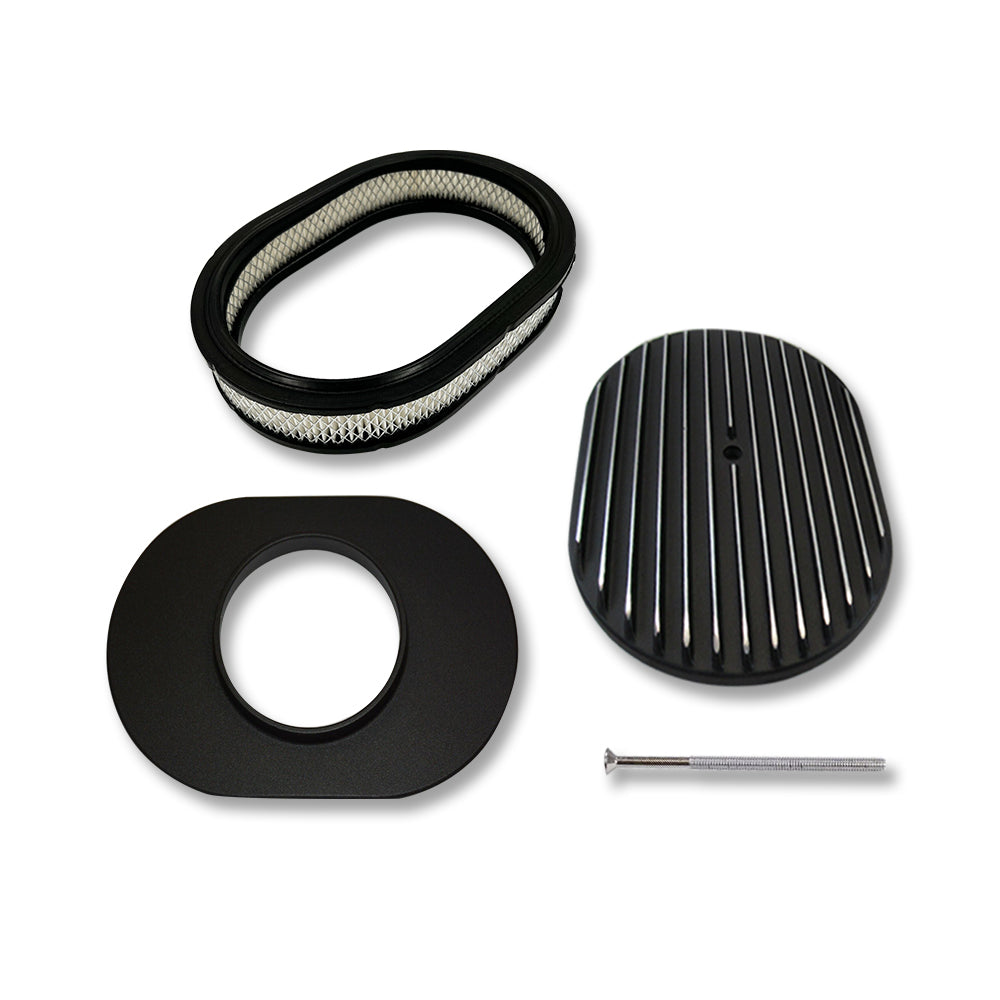 For Chevy 12" x 3" Oval Full Finned Alum Air Cleaner Assembly Kit Black Finish