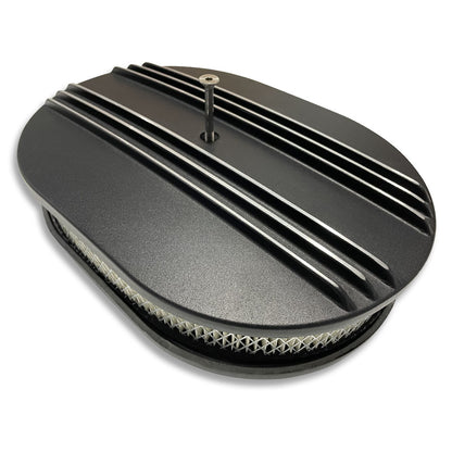 12'' Oval Half Finned Air Cleaner with Element for Chevy GM Hot Rod Black