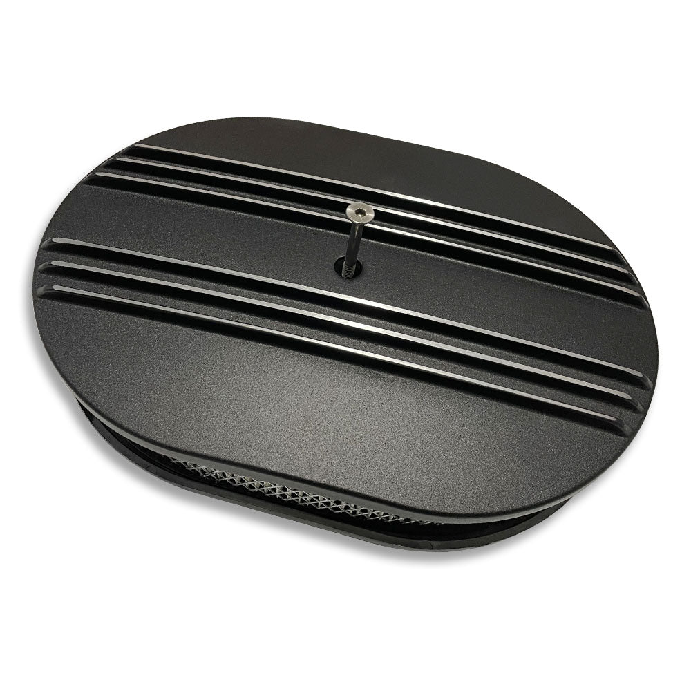 12'' Oval Half Finned Air Cleaner with Element for Chevy GM Hot Rod Black