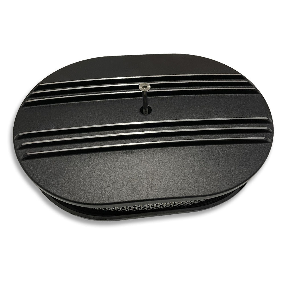 12'' Oval Half Finned Air Cleaner with Element for Chevy GM Hot Rod Black