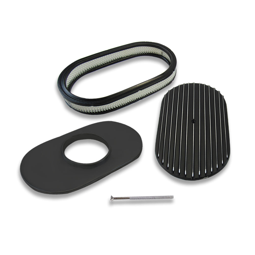 15" Full Finned Black Aluminum Oval Retro Air Cleaner Assembly Kit w/ Element