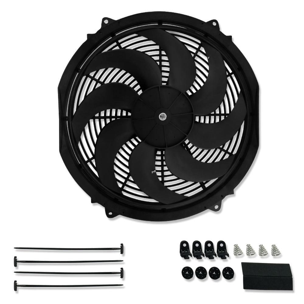 16" Wide Curved Blade Electric Radiator colling Fan 3000CFM w/ Mounting Kit