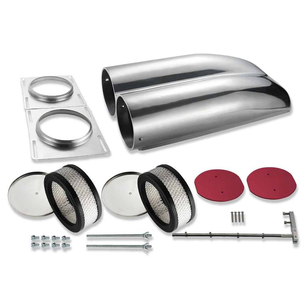 Polished Aluminum Shotgun Double Barrel Intake Hood Scoop Smooth Dual Carb Setup