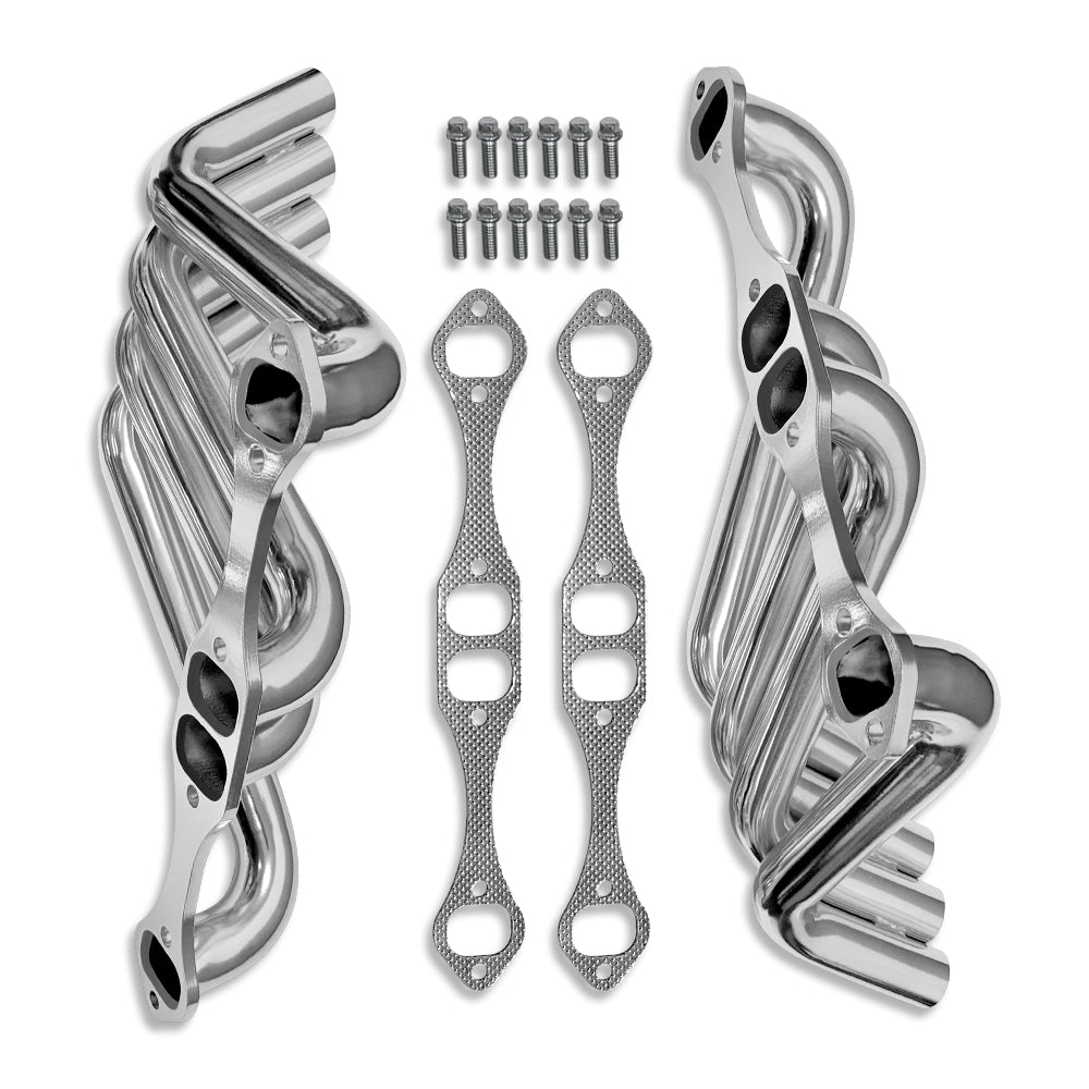 For Chevy Small Block Ceramic Coated Steel Zoomie Tube Headers Rectangular Port