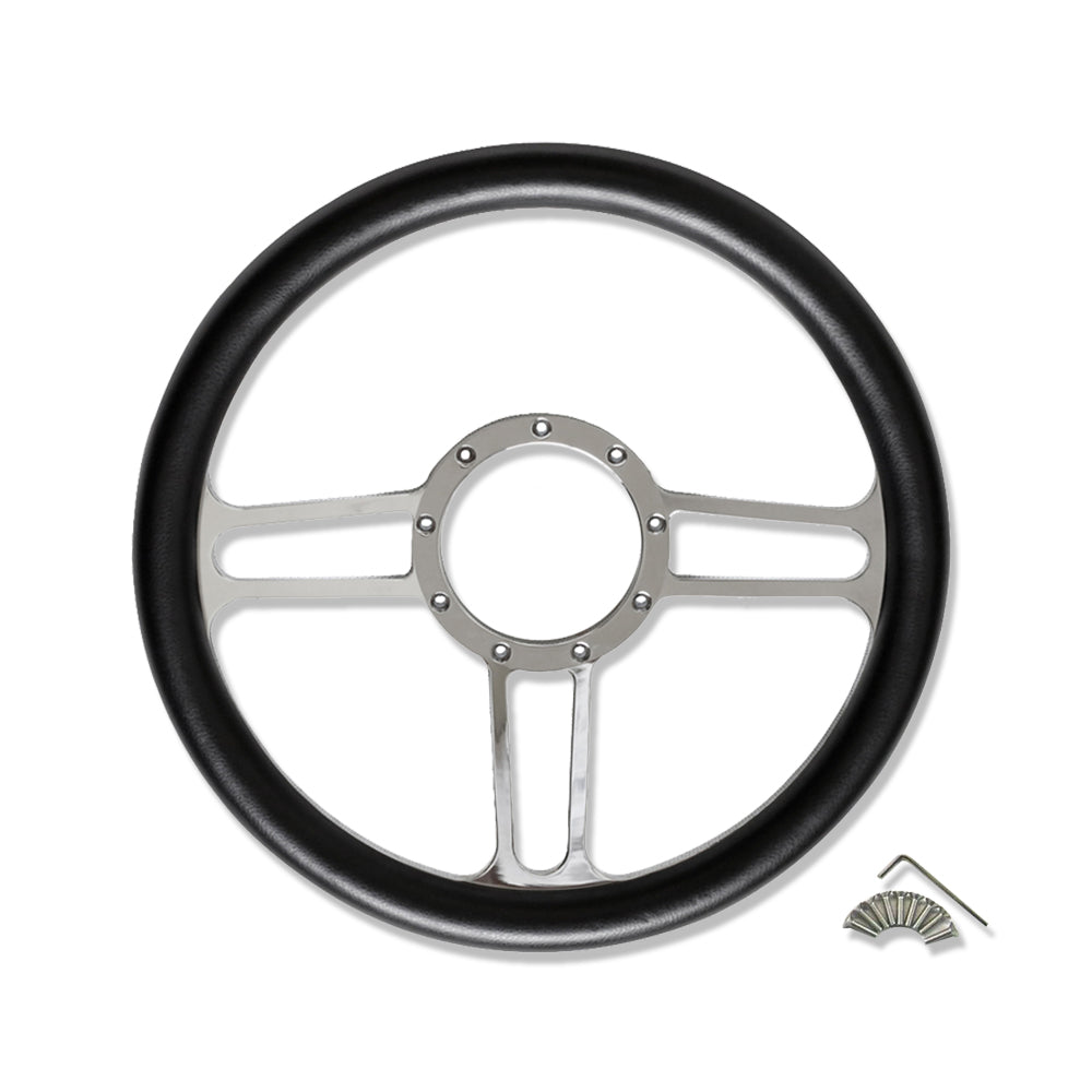 14" Chrome Billet Aluminum (9 Hole) Steering Wheel& Automatic Steering Column 32" GM No Key&Horn Button