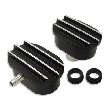 Finned Oval Black Aluminum Valve Cover Air Breather PCV Valve Combo Nostalgia