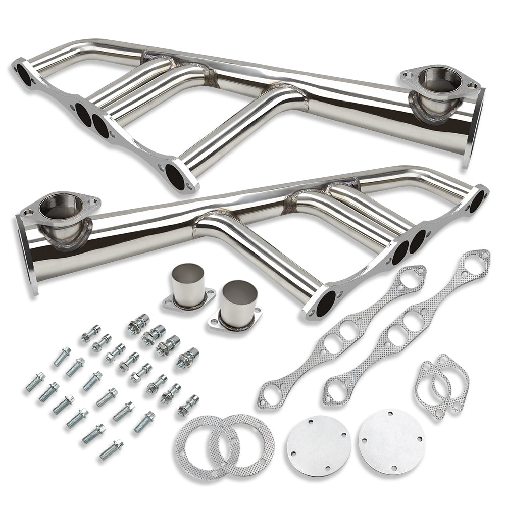 Polished Stainless Steel Lake Style Exhaust Headers for SBC 265-400 V8 Hot Rod