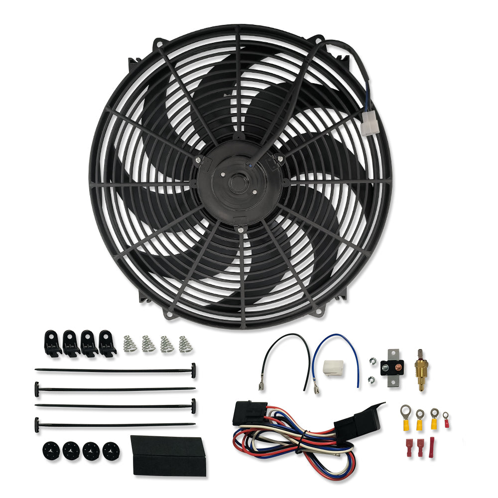 16" Wide Blade Electric Cooling Fan 12V 120W 3000 CFM Reversible & Thermostat Kit