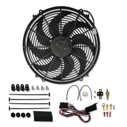16" Wide Blade Electric Cooling Fan 12V 120W 3000 CFM Reversible & Thermostat Kit