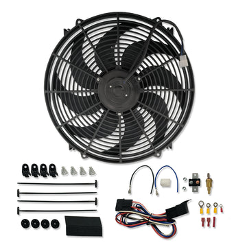 16" Wide Blade Electric Cooling Fan 12V 120W 3000 CFM Reversible & Thermostat Kit