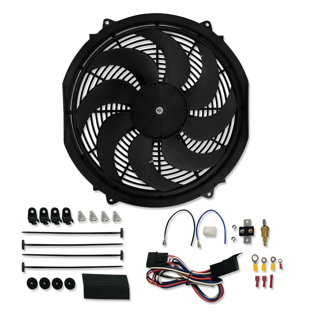 16" Wide Blade Electric Cooling Fan 12V 120W 3000 CFM Reversible & Thermostat Kit