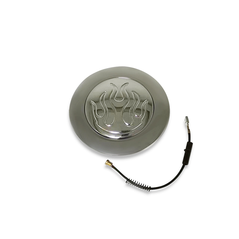 9 Hole Steering Wheel Chromed Billet Aluminum Horn Button w/ Flame street rod