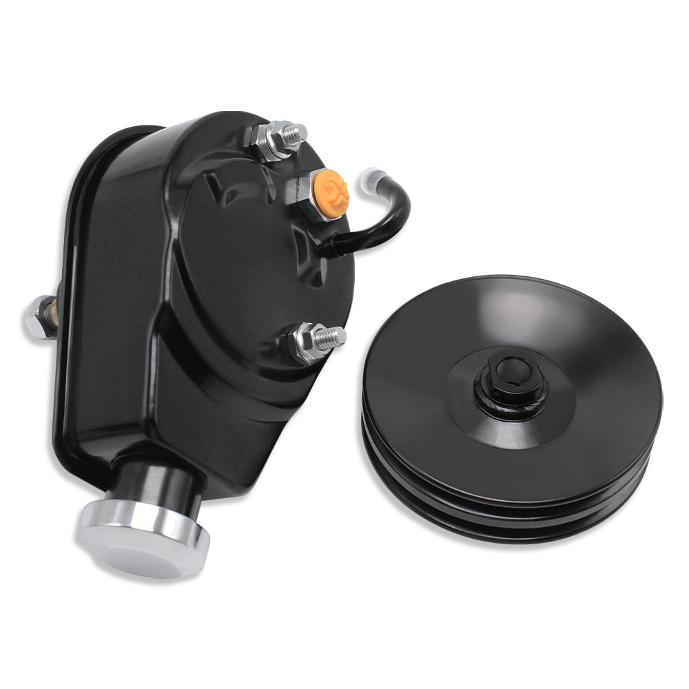 For Chevy SBC BBC Saginaw Power Steering Pump w/ Double Groove Pulley Black