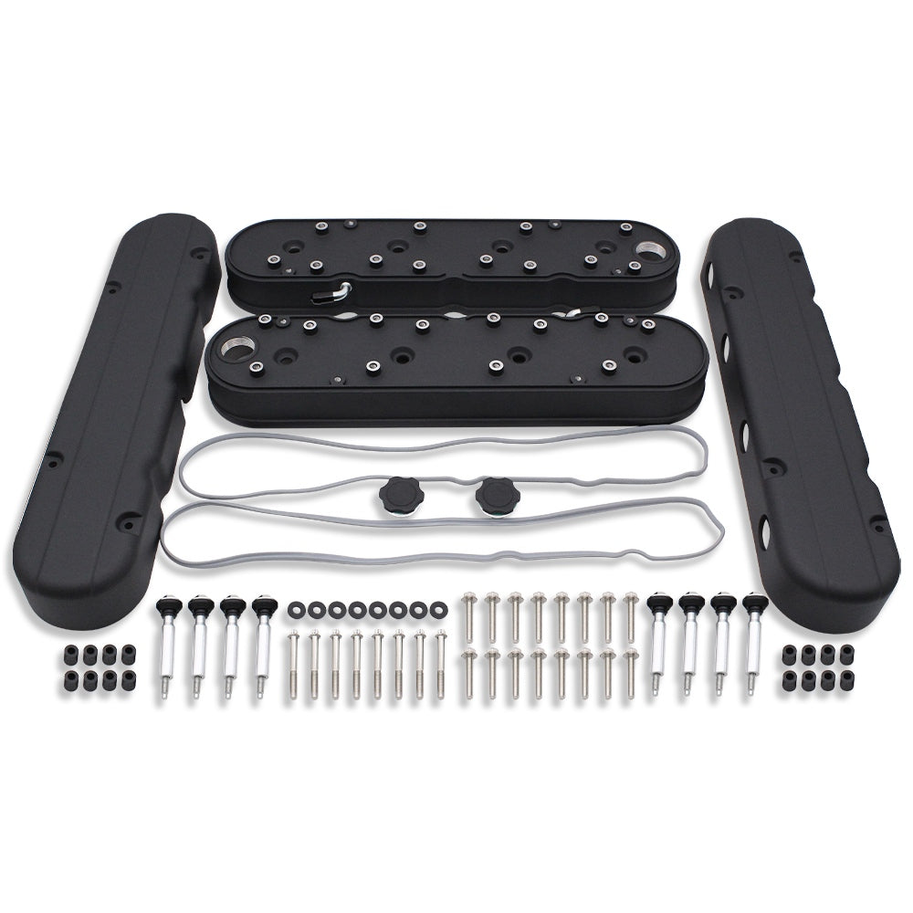 For Chevy LS LS1 LS2 LS3 LS6 LS7 4.8 5.3 5.7 6.0L Smooth Tall Valve Covers Black